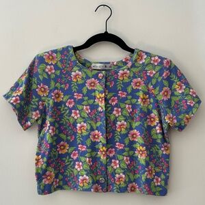 90's Christie Brooks Floral Button Down Crop Top